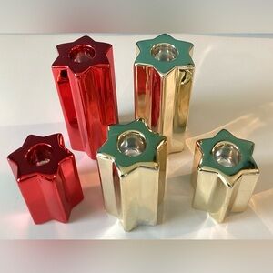 5 shiny candle holder towers, 3 sizes